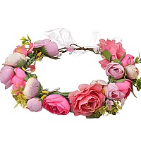 Ynimioaox Handmade Adjustable Flower Wreath Headband Halo Floral Crown Garland Headpiecem2Rose Pink