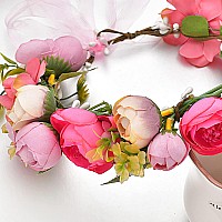 Ynimioaox Handmade Adjustable Flower Wreath Headband Halo Floral Crown Garland Headpiecem2Rose Pink