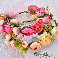 Ynimioaox Handmade Adjustable Flower Wreath Headband Halo Floral Crown Garland Headpiecem2Rose Pink