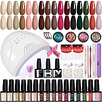 Phoenixy 42Pcs Gel Nail Polish Kit With U V Nail Light Fall Winter 16 Colors With 48W Led Nail Lamp Soak Off Gel Nail Kit Nude P