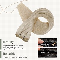 Fshine Sew In Weft Hair Extensions Blonde Double Weft Hair Extensions Sew In Human Hair Platinum Blonde Sew In Remy Hair Extensi