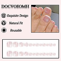 Docvoeomh French Tips Press On Toenails White Square Fake Toe Nails With Rose Design Full Cover Glue On Toe Nails Nude Pink Acry