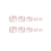 Docvoeomh French Tips Press On Toenails White Square Fake Toe Nails With Rose Design Full Cover Glue On Toe Nails Nude Pink Acry