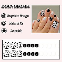 Docvoeomh Press On Toenails Short Fake Toe Nails Black White Fake Toenails Cow Print Design Full Cover Glue On Toe Nails Summer