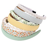 Drnytunk Pearl Floral Padded Vintage Wide Bandana Womens Headbands Green Hair Accessories