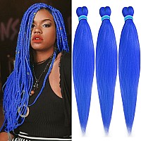 Leeven Blue Pre Stretched Braiding Hair 26 Inch 3 Pack Braiding Hair Blue Braiding Hair Extensions For Braiding Crochet Hair Da