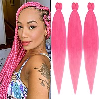 Leeven 26 Inch Pink Braiding Hair Pre Stretched Extensions 3 Packs Box Braids Yaki Texture Crochet Braids Hair Hot Water Setting