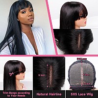 Goulus 5X5 Glueless Wig Human Hair Straight Lace Front Wigs With Bangs Human Hair For Woman Hd Lace Closure Wigs 220 Density Na