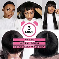 Goulus 5X5 Glueless Wig Human Hair Straight Lace Front Wigs With Bangs Human Hair For Woman Hd Lace Closure Wigs 220 Density Na