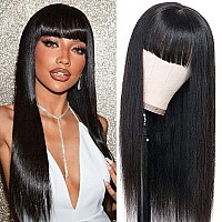 Goulus 5X5 Glueless Wig Human Hair Straight Lace Front Wigs With Bangs Human Hair For Woman Hd Lace Closure Wigs 220 Density Na