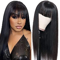 Goulus 5X5 Glueless Wig Human Hair Straight Lace Front Wigs With Bangs Human Hair For Woman Hd Lace Closure Wigs 220 Density Na