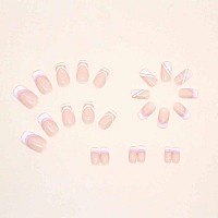 Foccna Pink French Press On Nails Medium White Fake Nails Square Acrylic False Pink Nailsfrench Artificial Nails For Women And