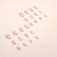 Foccna Pink French Press On Nails Medium White Fake Nails Square Acrylic False Pink Nailsfrench Artificial Nails For Women And