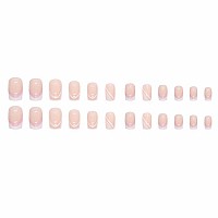 Foccna Pink French Press On Nails Medium White Fake Nails Square Acrylic False Pink Nailsfrench Artificial Nails For Women And