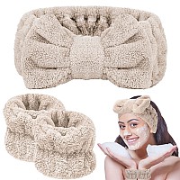 Besarme 3 Pieces Face Wash Headband And Wristband Set Soft Spa Headband And Wrist Towels For Women Makeup Skincare Headbands Wri