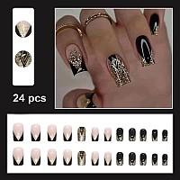 Magrace Short Press On Nails French Tip Fake Nails With Designs 24 Pcs Square Stick On Nails For Women A4