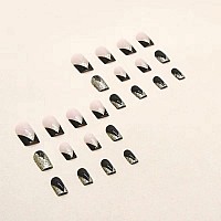 Magrace Short Press On Nails French Tip Fake Nails With Designs 24 Pcs Square Stick On Nails For Women A4