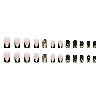 Magrace Short Press On Nails French Tip Fake Nails With Designs 24 Pcs Square Stick On Nails For Women A4