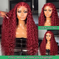 Beautygrace 26Inch Burgundy Deep Wave Lace Front Wigs Human Hair 180 Density 99J Burgundy Frontal Wigs Human Hair 13X4 Red Huma