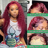 Beautygrace 26Inch Burgundy Deep Wave Lace Front Wigs Human Hair 180 Density 99J Burgundy Frontal Wigs Human Hair 13X4 Red Huma