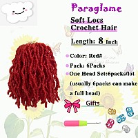 Red Faux Locs 8 Inch Soft Locs Crochet Hair For Kids Prelooped Short Goddess Locs Crochet Hair Extensions For Black Women8Inc