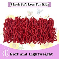 Red Faux Locs 8 Inch Soft Locs Crochet Hair For Kids Prelooped Short Goddess Locs Crochet Hair Extensions For Black Women8Inc