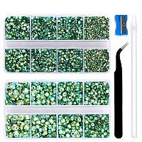 10400Pcs Green Ab Resin Flat Back Rhinestones Round Nonhotfix Jelly Nail Gems Rhinestone With Tweezer And Picker Pencil For Cr