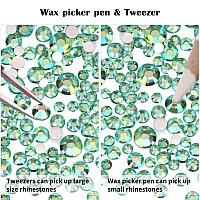 10400Pcs Green Ab Resin Flat Back Rhinestones Round Nonhotfix Jelly Nail Gems Rhinestone With Tweezer And Picker Pencil For Cr