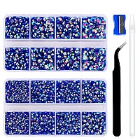 10400Pcs Royal Blue Ab Resin Flat Back Rhinestones Round Nonhotfix Jelly Nail Gems Rhinestone With Tweezer And Picker Pencil F