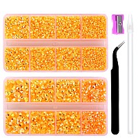 10400Pcs Orange Ab Resin Flat Back Rhinestones Round Nonhotfix Jelly Nail Gems Rhinestone With Tweezer And Picker Pencil For C