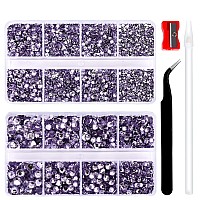 10400Pcs Crystal Purple Resin Flat Back Rhinestones Round Nonhotfix Jelly Nail Gems Rhinestone With Tweezer And Picker Pencil