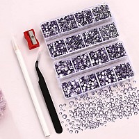 10400Pcs Crystal Purple Resin Flat Back Rhinestones Round Nonhotfix Jelly Nail Gems Rhinestone With Tweezer And Picker Pencil