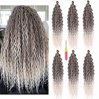 Maysa Ombre Grey Curly Crochet Hair 22Inch 6Packs Ocean Wave Crochet Hair Wavy Synthetic Crochet Hair Ombre Chocolate Brown Mix