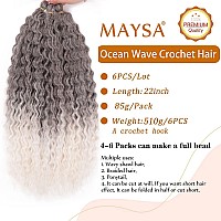 Maysa Ombre Grey Curly Crochet Hair 22Inch 6Packs Ocean Wave Crochet Hair Wavy Synthetic Crochet Hair Ombre Chocolate Brown Mix