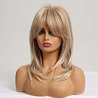 Pattnium Blonde Wig With Bangs Mixed Blonde Wig For Women Shoulder Length Long Layered Heat Resistant Synthetic Wig With Wig Cap