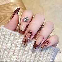 Rikview French Tip Press On Nails Long Acrylic Nails Red Coffin Acrylic Nails With Fall Design Full Cover Nails 24 Pcsset