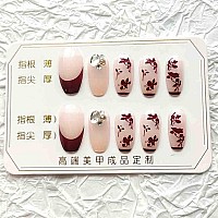 Rikview French Tip Press On Nails Long Acrylic Nails Red Coffin Acrylic Nails With Fall Design Full Cover Nails 24 Pcsset