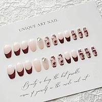 Rikview French Tip Press On Nails Long Acrylic Nails Red Coffin Acrylic Nails With Fall Design Full Cover Nails 24 Pcsset