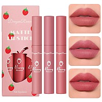 3 Piece Nude Matte Lipstick Setnatural Nude Lipstick Velvet Air Moisture Smooth Crayon Lip Stainmatt E Lipstick 24 Hour Supers