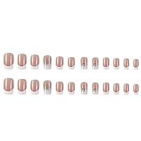 Foccna Nude Fake Nails Tips Square French Press On Nails Rhinestone Womens White False Nails Medium Length Glossy Daily Wear Ar