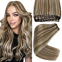 Sunny 24Inch Weft Hair Extensions Human Hair Highlights Hair Extensions Sew In Real Human Hair Brown Blonde Sew In Weft Hair Ext