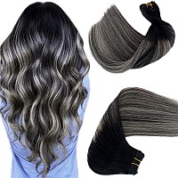 Sew In Weft Hair Extensions Human Hair 20 Inch Ombre Balayage Natural Black To Silver Sew In Hair Extensions Real Human Hair Sew