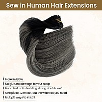 Sew In Weft Hair Extensions Human Hair 20 Inch Ombre Balayage Natural Black To Silver Sew In Hair Extensions Real Human Hair Sew