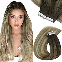 Sunny Hair Blonde Tape In Extensions Human Hair Ombre 24Inch Hair Extensions Real Human Hair Tape In Dark Brown Balayage Golden