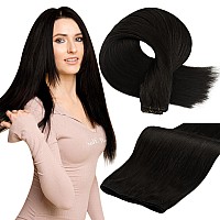 Full Shine Black Sew In Hand Tied Weft Hair Extensions 60 Gram Thick Remy Human Hair Sew In Human Hair Extensions Jet Black 22 I