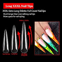 600Pcs No C Curve Stiletto Nail Tips Xxxl Extra Long Stiletto Full Cover Nail Tips For Acrylic Nails Professional 3Xl Clear Fl