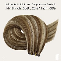 Full Shine Genius Weft Extensions Real Human Hair Hand Tied Hair Extensions Sew In Weft Color Brown Highlight Honey Blonde Human