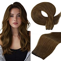 Full Shine Hand Tied Hair Extensions Human Hair Color Medium Brown Human Hair Weft Double Weft Sew Human Hair Genius Weft Hair E