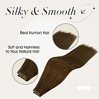 Full Shine Hand Tied Hair Extensions Human Hair Color Medium Brown Human Hair Weft Double Weft Sew Human Hair Genius Weft Hair E