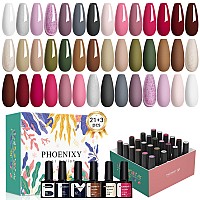 Phoenixy 24 Pcs Gel Nail Polish Set Gel Nail Polish Kit With Base Gloss Matte Top Coat White Nude Pink Red Nail Polish Set Nail